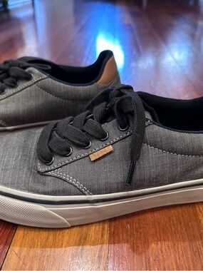 Vans Gray Canvas Low-Top Sneakers with Tan Heel Tab